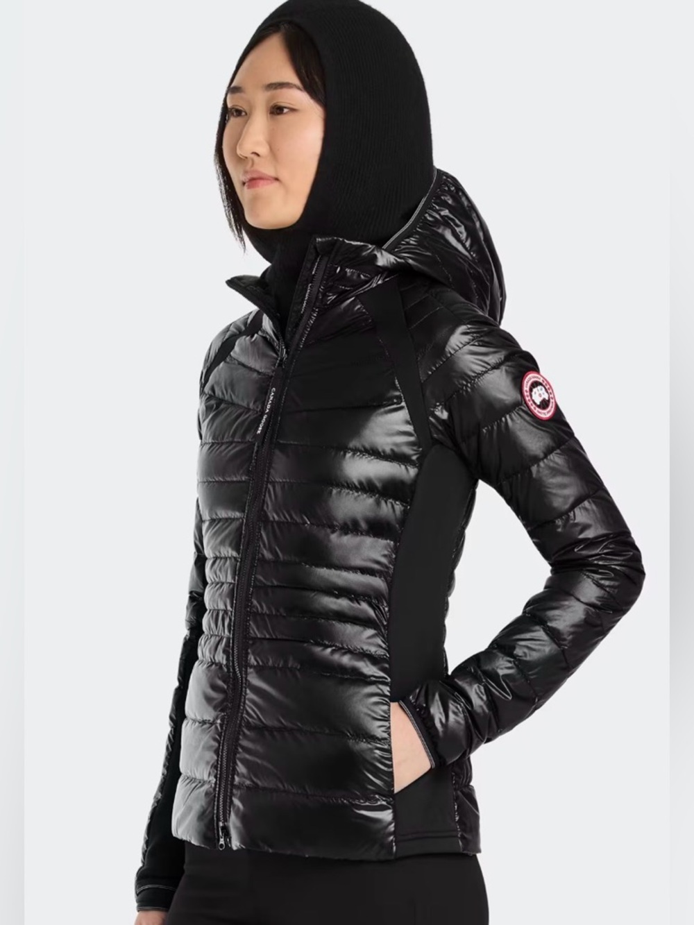 Canada Goose Women’s Black HyBridge Lite HoodyLightweight Quilted Hooded Jacket